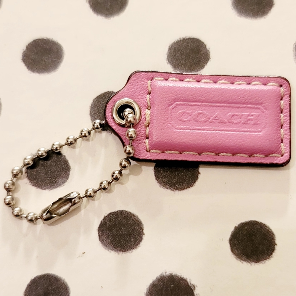 🩷Pink Coach Leather Hang Fob Purse Tag Keychain. Authentic EUC